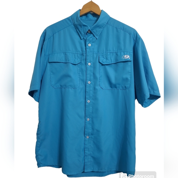 💲2️⃣ EAG Elite by Mossy Oak Blue Short-sleeved Button-down Outdoor Sport Shirt - Picture 2 of 14